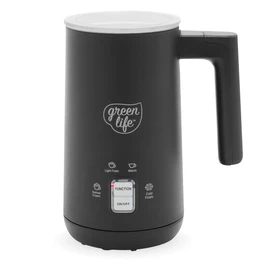 GreenLife Ceramic Electric Milk Frother, 10oz, 4-in-1, Auto Hot and Cold Foam, Dense and Light Foam, PFAS Free, Cordless Milk Warmer and Steamer for Latte, Coffee, Black