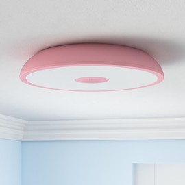 ASALL Pink Waterproof LED Ceiling Light Fixture,Music Ceiling Lamp,with Bluetooth Speaker,11Inch 18W, 2700K-6500K Dimmable RGB Color Changing Light with Remote Control,Suitable for Girls' Room