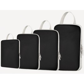 MEUVO Compression Packing Cubes for Suitcases – 4 Pack Suitcase Organiser Bags, Durable Luggage Organizer Bags for Suitcase or Backpack, Black