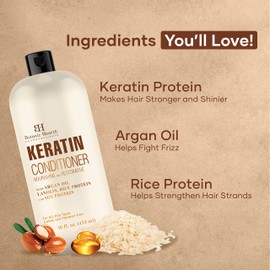 Keratin Conditioner with Argan Oil by Botanic Hearth - Natural Sulfate Free Keratin Hair Treatment for Normal, Dry or Damaged Hair - All Hair Types, Women and Men, Color Treated Hair - 16 fl oz