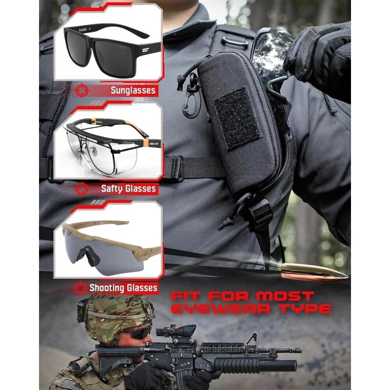 Unbranded Black Tactical Molle EDC Glasses Pouch Waterproof Protective Sunglasses