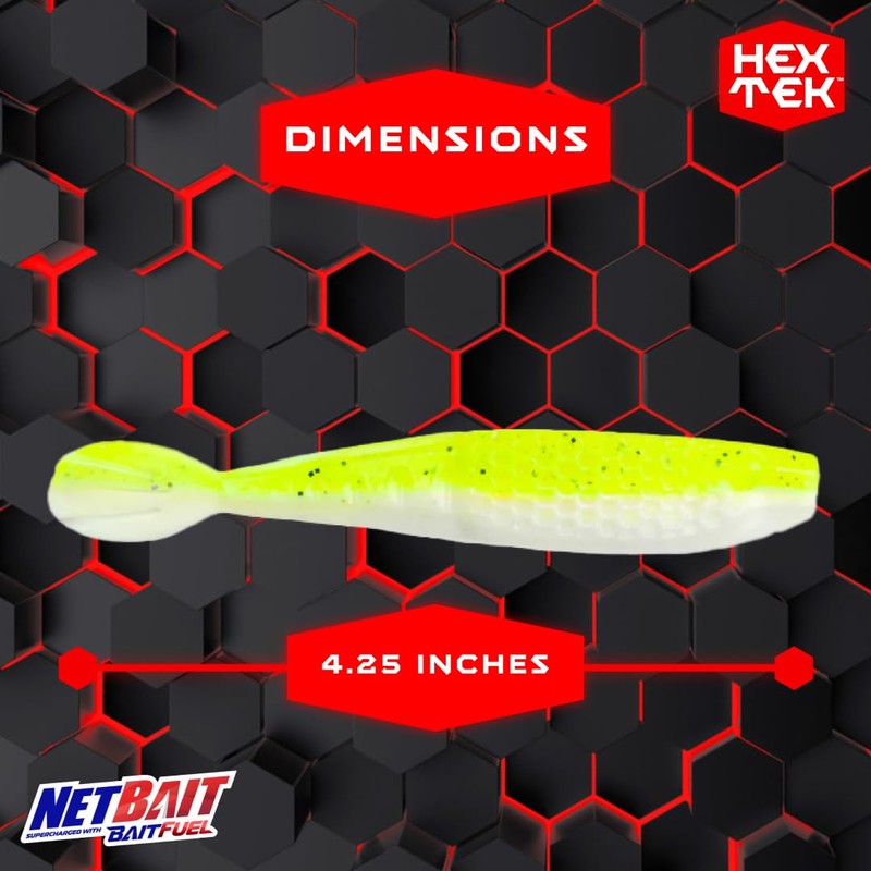 NetBait HexTek Supercharged with BAITFUEL 4.25'' Whip Tail Shad -