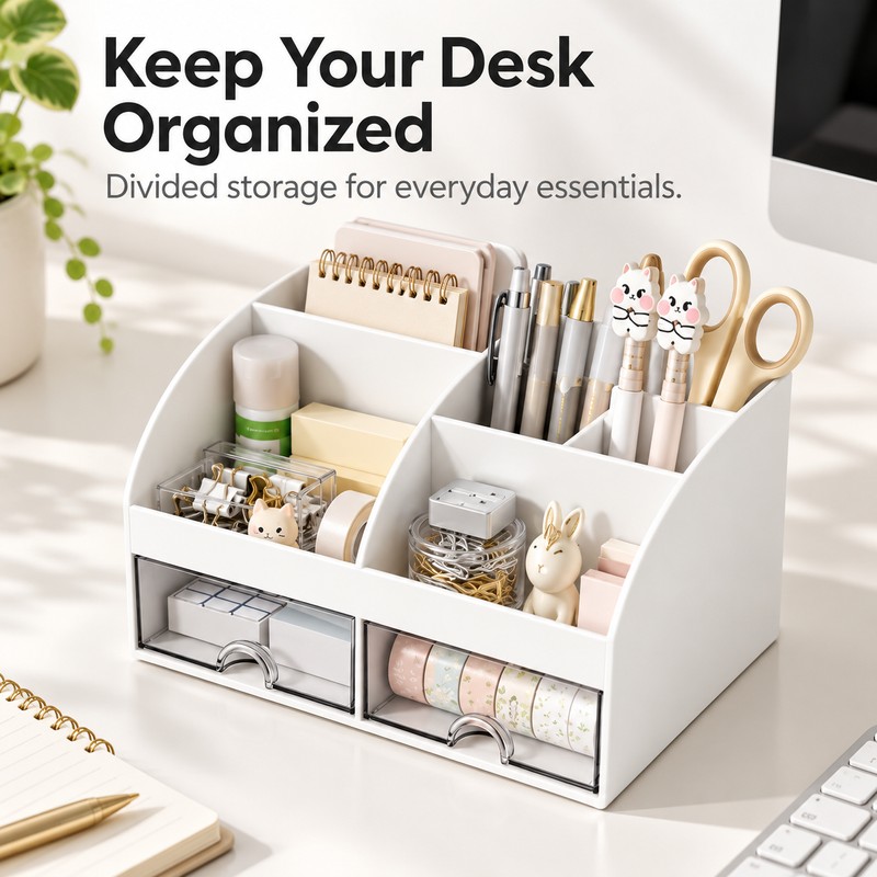 Desktop Organizer with Drawers for Office Supplies – Multi-Compartment Storage