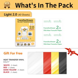 TransOurDream Tru-Heat Iron on Transfer Paper for Light Fabric (40 Sheets, 8.5x11") Printable Iron on Transfers Paper for Inkjet Printer & Heat Transfer Sheets for T Shirts (4 Sheets, 8.5x11")