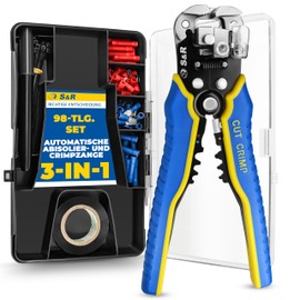 S&R Automatic Wire Stripper in 98 Piece Set 5-in-1, Cable Stripper Crimping Pliers, Cutter, with 70 Pieces Insulated Cable Lugs Clamps, 25 Pieces Cable Ties, 1 Insulation Tape, 1 Marker