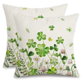 AACORS St.Patrick's Day Pillow Covers 16X16 Inch Set of 2,Shamrock Floral Decorations Holiday Spring Decorative Pillow Case Decor for Sofa Couch (Green) AK020-16