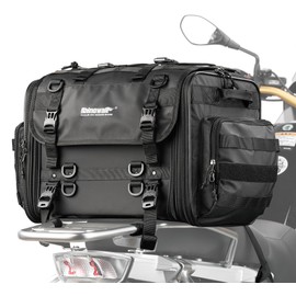 Rhinowalk Motorcycle Tail Bag, Expandable Motorcycle Travel Luggage Bags 60L, Waterproof All-Weather Trunk Rack Bag with Sissy Bar Straps & Helmet Rain Cover-Black