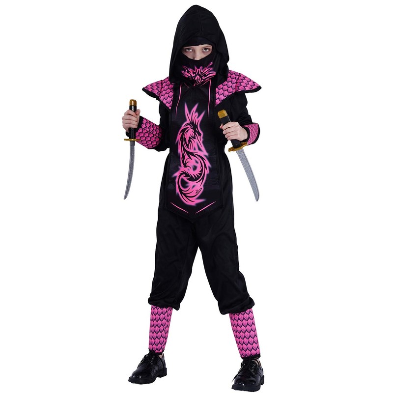 PGOND Ninja Costume Girl Pink Ninja Jumpsuit Costume For Kids