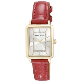 Anne Klein AK/3820 Women's Crocodile Embossed Glitter Accents Watch, Red/Gold, Strap.