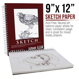 U.S. Art Supply 9"x12" Sketch Book Pad, 2 Pack (100 Sheets Each), 60lb (100gsm) Spiral Bound - Sketching, Drawing Pad, Acid-Free Paper - Sketch Pads for Adults, Students: Colored Pencils, Charcoal