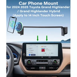 AbeeyGeomarn Car Phone Holder for Toyota Grand Highlander/Grand Highlander Hybrid 2024 2025 Accessories Apply to 12.3 Inch Touch Screen 15W Fast Wireless Charger Screen Fixed Clip Cell Phone Mount
