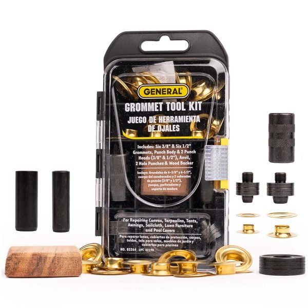 General Tools 3/8"-1/2" Grommet Kit - Rustproof Solid Brass Grommets