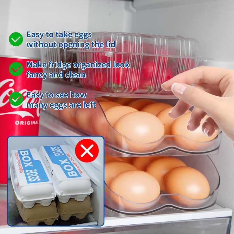 MesRosa Egg Holder for Fridge, Automatic Rolling Egg Organizer for