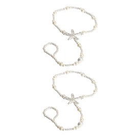 COLLBATH 2pcs Ankle Chains Simulated Anklet Elastic Foot Jewelry for Wedding Party Decorative Accessory