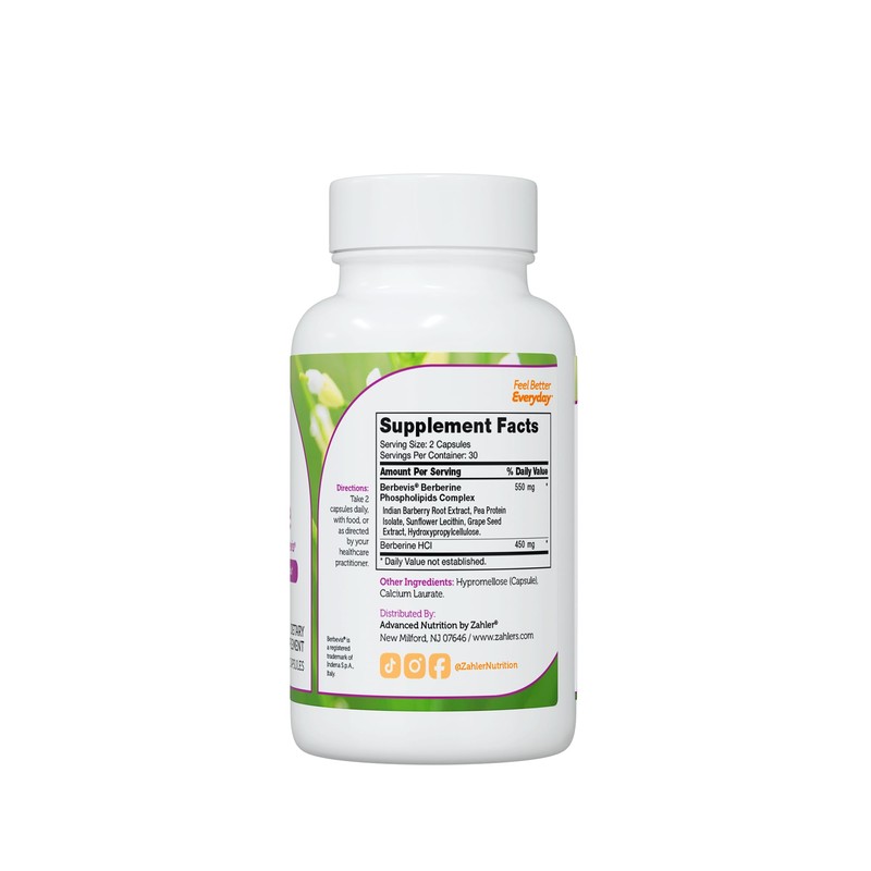 Zahler Berberine with Clinically Evaluated Berbevis, Metabolism and Glucos Support