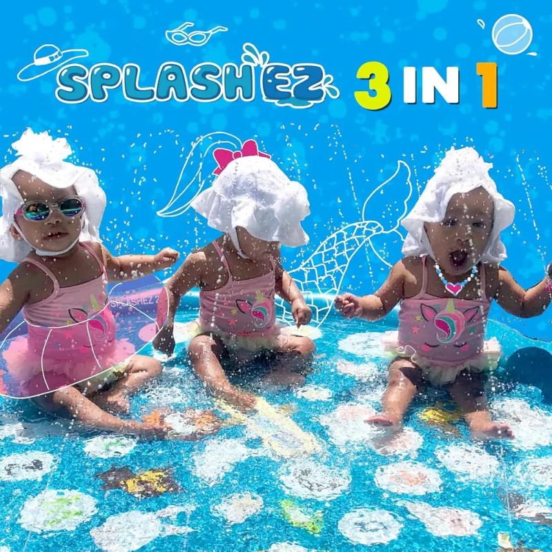 Alberca Inflable Infantil Con Rociador 100 Cm Educativa Azul