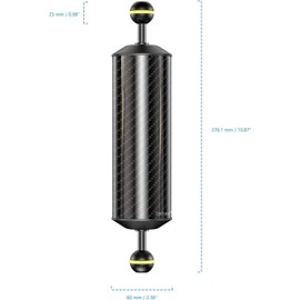 Seafrogs D60 mm - Brazo flotante de fibra de carbono de 10 pulgadas, doble bola de 1 pulgada, sistema de iluminación de brazo flotante, accesorio de fotografía subacuática para bandeja de buceo, luz de vídeo/estroboscópico (GA-7-2 piezas)