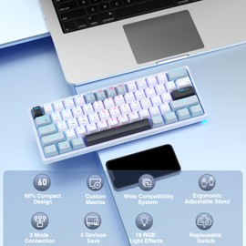 SOLAKAKA SK961 Wireless Mechanical Keyboard with RGB Backlight,Tri-Mode BT5.0/Wired/2.4GHz 60 Percent Wireless Gaming Keyboard,Red Switch