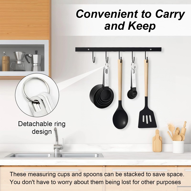 Debbery 8 Pcs Black Measuring Spoons Sets, Cup Measurements Set