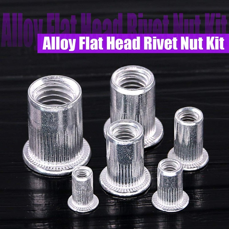 Swpeet 160Pcs Aluminum Alloy Flat Head Rivet Nut Kit, Including