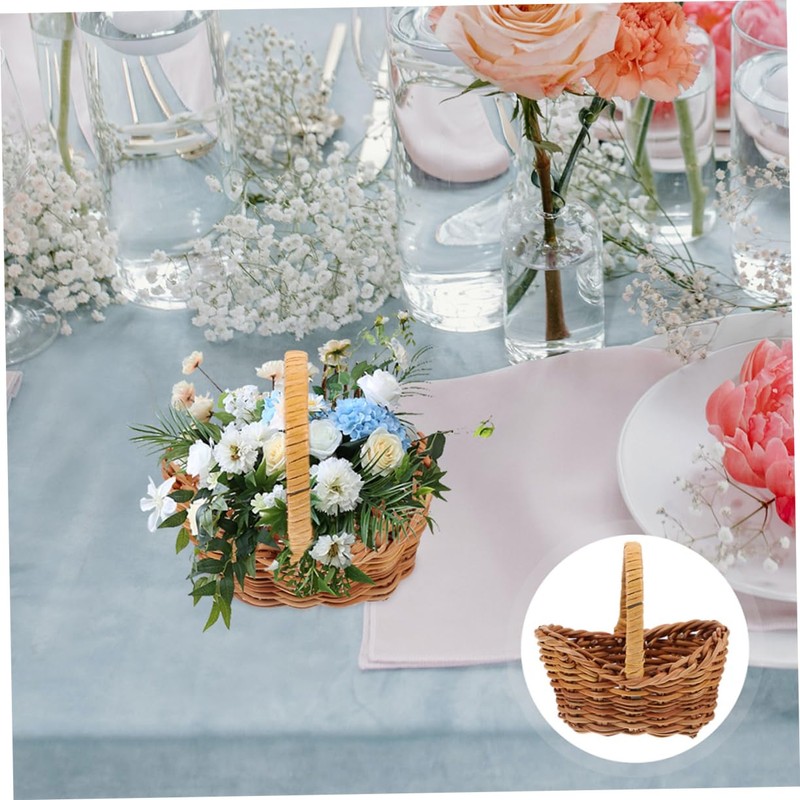 BESPORTBLE Mini Rattan Woven Basket Lightweight Picnic Flower Basket for