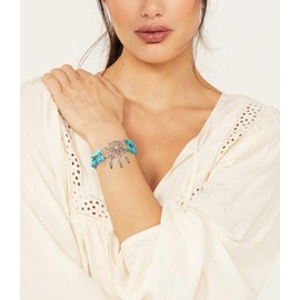 DOLIOX Boho Genuine Turquoise Bracelet for Women Western 925 Sterling Silver Gemstone Dream Catcher Bracelets Jewelry for Her Wife Mom