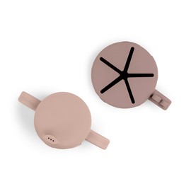 Done by Deer Peekaboo Spout/Snack Cup Set Powder - 100% Food Grade Silicone - Shatterproof - Dishwasher, Oven, Microwave, & Freezer Safe - Giraffe and Elephant Design - Practical Lid - Two Handles