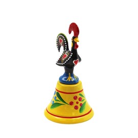 Ibergift Traditional Portuguese Rooster Galo de Barcelos Hand-Painted Aluminum Bell, 3" Height, Yellow, Cultural, Festive