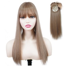 Hair Toppers, 18 Inch Long Human Hair Topper with Bangs, Straight Synthetic Wig Toppers for Thinning Hair, Realistic Toppers Hair Pieces for Women Hair Topper Real Human Hair Human Hair Topper with B