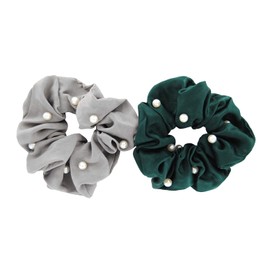 axy XXL Scrunchie Hair Scrunchie with Beads Set - 2 x Fabric Hair Bobbles Braid Holder Braid Elastic Hairpiece Hair Band Scrunchies Double Pack (Set 18)