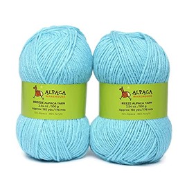 Mezcla de lana de alpaca de 2 madejas de 200 gramos de peso, suave y perfecto para tejer y ganchillo (Aqua, Worsted Weight)