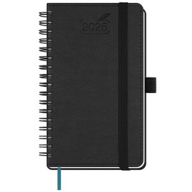 BEZEND Pocket Calendar 2026 Small Ring Binder 15.5 x 9 cm Calendar 2026 Book Calendar 1 Week 2 Pages with 80 g/m² Paper Diary 2026 Weekly Planner A6 with PU Leather Soft Cover - Black