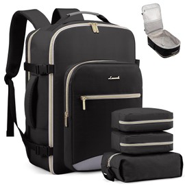 LOVEVOOK Carry on Travel Backpack, 50L Waterproof Large 18 inch Laptop Luggage Daypack as Personal Item Flight Approved, Business Weekender Overnight with 3 Packing Cubes, Black-Grey