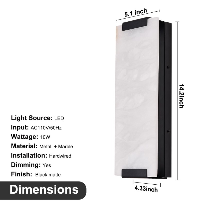 14.2in Alabaster Wall Sconce Hardwired, Large Vertical Natural Marble Wall