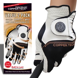 Copper Tech Ladies Golf Gloves 2 Pack - 100% AAA Synthetic Tacky Leather - Optimal Wrist Support for Golfers - Women's Golf Glove Left Hand - Perfect Black Golf Glove for Fall - (One Size Fits Most)
