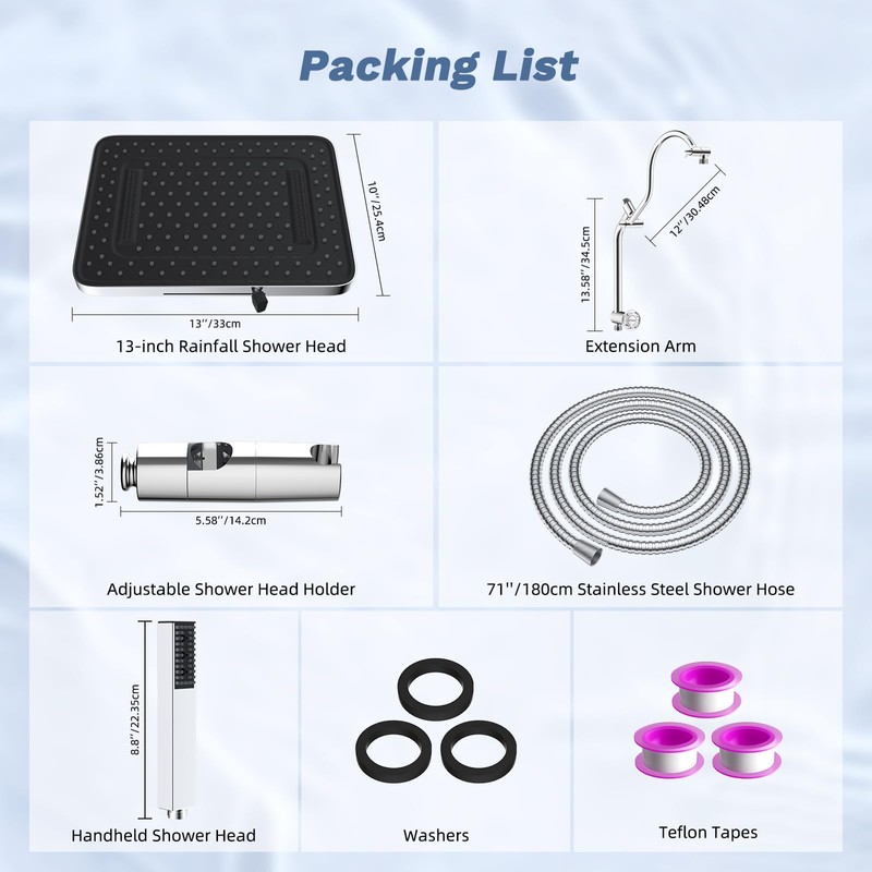 Hibbent Upgraded 13'' Shower Head Combo, High Pressure 5-spray Rainfall