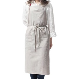 Anyasun Linen Apron, Bib Apron, Caf Style, Simple, Stylish, Natural, Scandinavian, Solid Color, Hides Bum, With Pockets, Unisex, 01 white
