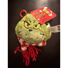 Ruz The Grinch Plush Clip w/Striped Scarf NWT Backpack Purse Tote Bag Clip SOFT~ NEW