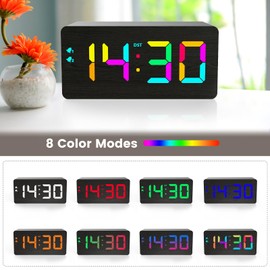 URAYCO Wooden Digital Alarm Clock with Fast Wireless Charger, Dual USB Charging Ports, DST, Dimmable, Snooze, RGB Large Number Display LED Clock for Bedrooms, Living Room, Desk, Table, Bedside(Black)