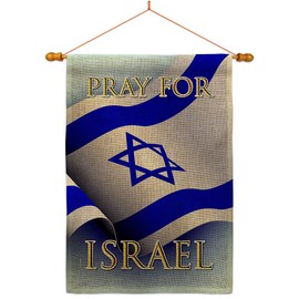 Pray for Israel Burlap House Flag Dowel Set Support Home Stand with Country International World Small Decorative Gift Yard Banner Double-Sided Made In USA 28 X 40