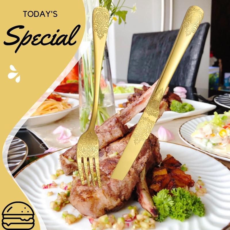 Vilihkc Unique engraved pattern design Silverware Set,20 Piece Stainless Steel