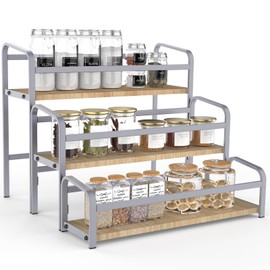 Spice Rack Organizer for Countertop , 3-Tier Spice Storage Holder with Magnetic Connetion for Kitchen , Durable Syrup Rack with Fall Protection ,Versatile Display Rack for Wine Bottles,Cosmetics.