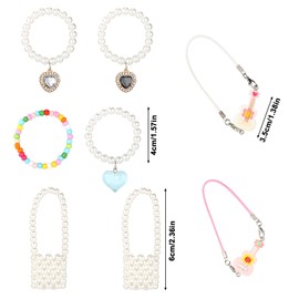 8pcs 7in Desk Goose Outfits, Pearl Handbag Violin & Necklace Set for Mini Porch Goose Statue Magnetic Desk Geese Costume Accessories & Decorations