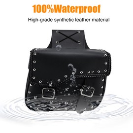 Synthetic Leather Motorcycle Luggage Bag - Waterproof Throw Over Saddlebags For Motorcycles - Softails, Sportsters, Choppers, Dyna, V-star, Shadow (With Studs, Black, 14 X 12 X 10.6)