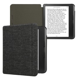 kwmobile Case Compatible with Kobo Libra Colour - Book Style Fabric e-Reader Cover Flip Folio Case - Dark Grey