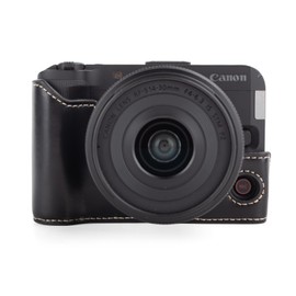 MUZIRI KINOKOO Case for Canon EOS R50 V Camera, PU Leather EOS R50 V/R50V Camera Half Protective Case with Opening Bottom and Hand Grip Design - Retro Style- Black