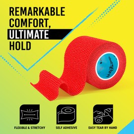 Max Tape Red Cohesive Bandage Football Sock Tape, Shin Pad Tape 5cm x 4.5m Box of 6