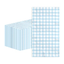 100 Pcs Blue Gingham Paper Napkins 3 Ply Light Blue and White Buffalo Checked Plaid Disposable Absorbent Hand Towels Baby Blue Napkins for Bathroom Picnic BBQ Birthday Kitchen Supplies Decorations