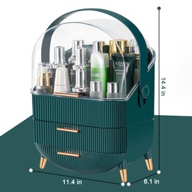 ZOLKIEO Makeup Storage Organizer+Makeup Brush Holder，Clear Cover Cosmetic Display Case with Two Tier Storage Box and Brush Storage Box, SkinCare Organizers for Bathroom Countertop (02-Green)