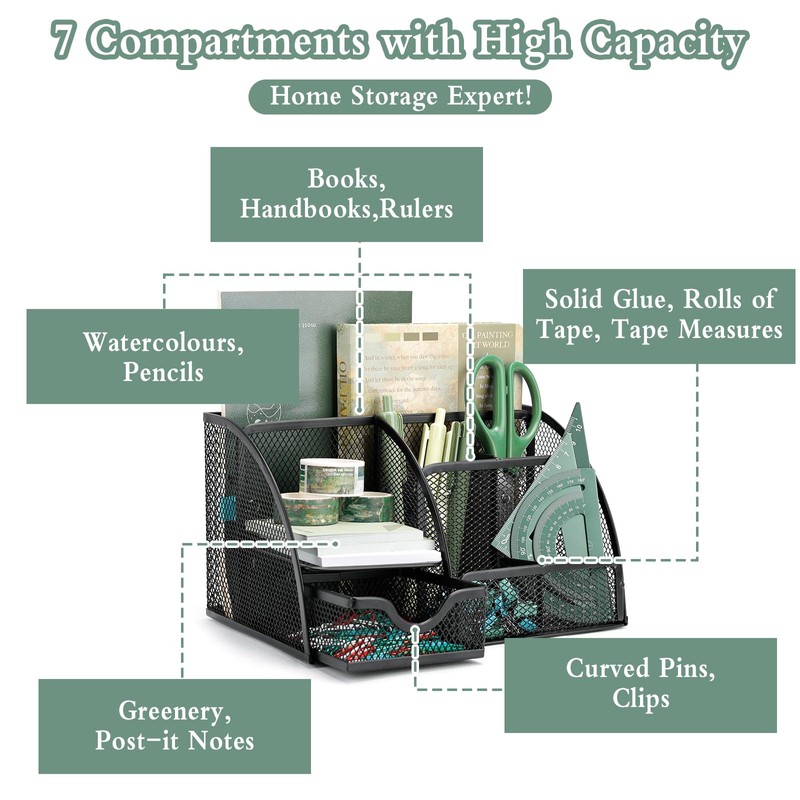 UMILKI 2 Piece Desk Organiser with Pen Holder Set, Metal